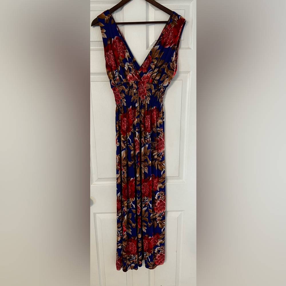Floral Maxi Dress in Red and Blue